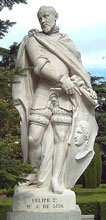 Statue of Philip II at the Sabatini Gardens in Madrid